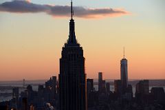New York City Top Of The Rock 11C South Empire State Building And World Trade Center Financial District Close Up Just Before Sunset